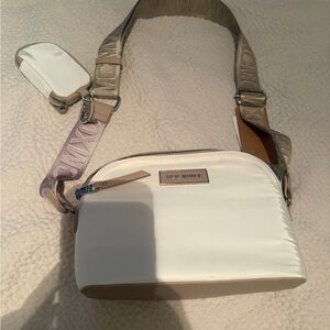 Steve Madden White Crossbody Bag with Beige Trim and Branded Strap